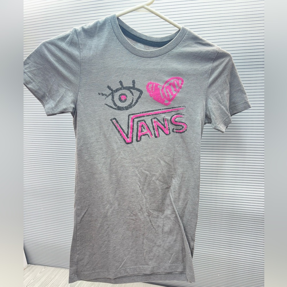 Vans Gray Tee with Pink Vans Graphic- Womens Size XS